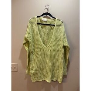 Y2K Cache Lime Green Open Knit Crochet V-Neck Sweater Cotton One Size Fits All